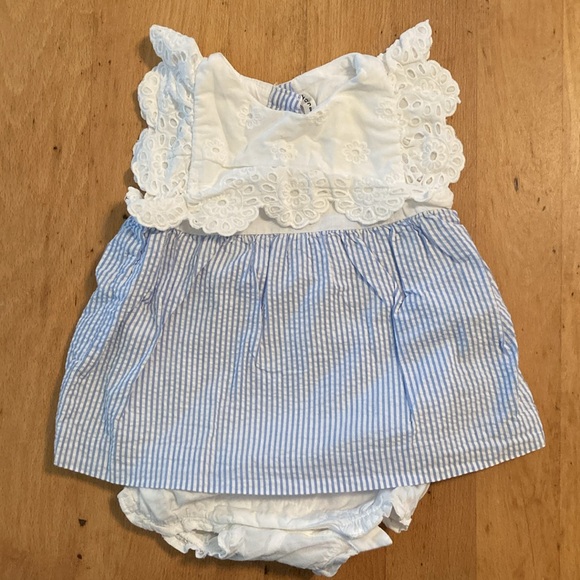 Janie and Jack White and Blue Baby Dress - Picture 1 of 9
